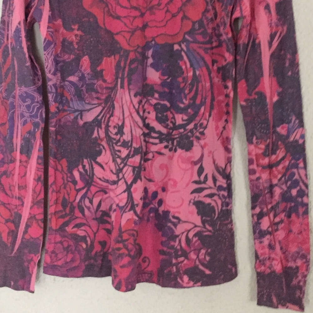 FLEURISH SZ L PINK FLORAL LONG SLEEVE THERMAL TOP - Picture 6 of 6